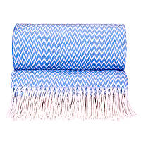 Плед хлопковый Love You Зигзаг голубой 140x200 см мягкий тёплый для дома и отдыха (4226)