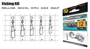 Вертлюжок з карабіном Fishing ROI Impressed rolling swivel with nice snap №8 12кг. 10шт