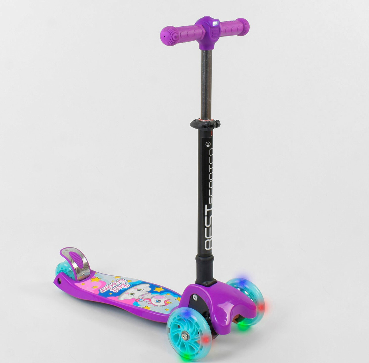Триколісний самокат Best Scooter MINI фіолетовий зі складаним кермом і PU-колесами зі світлом