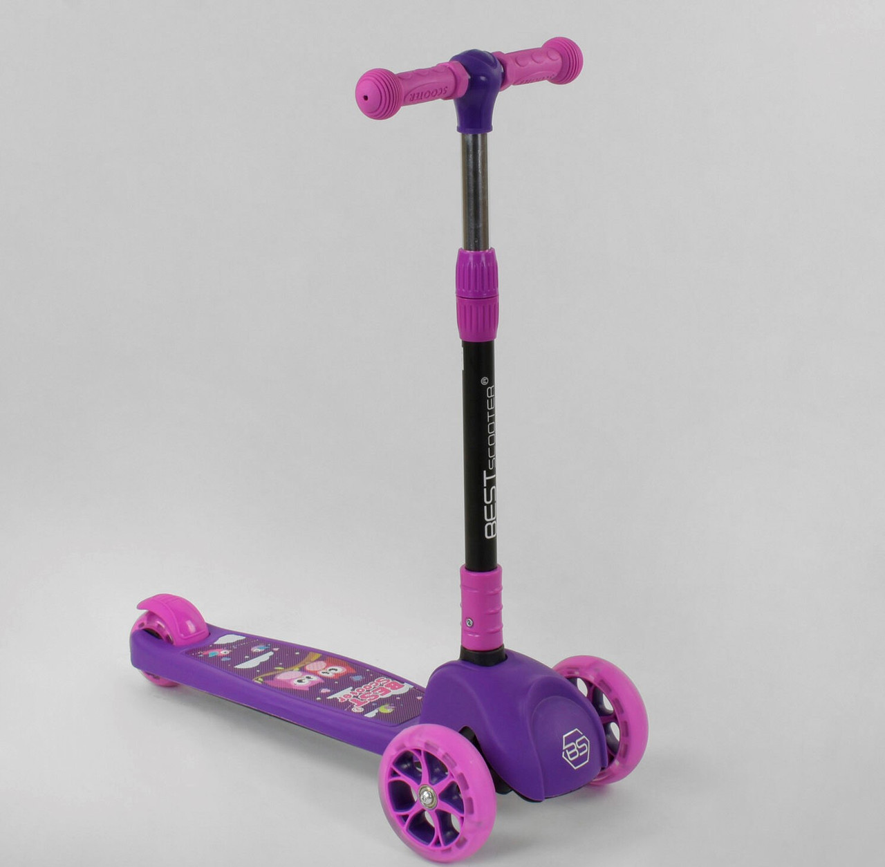 Триколісний самокат Best Scooter MINI фіолетовий зі складаним кермом світло коліс і дисків коліс PU