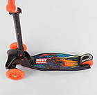 Триколісний самокат Best Scooter MINI чорний зі складаним кермом з фарою і PU-колесами зі світлом, фото 4