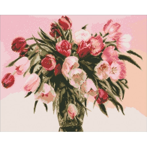 Алмазная вышивка Весенний аромат тюльпанов 40*50 см, квадратные стразы. Полная выкладка мозаикой. Идейка - фото 1 - id-p1190978572