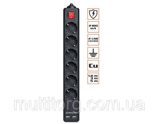 Фільтр-подовжувач REAL-EL RS-6 PROTECT USB 3m чорний УЦІНКА