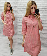 Арт831 Плаття-сорочка з кишенями в дрібну смужку, червона/червоне/червоне/червоного кольору