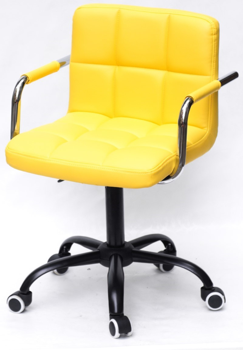 Крісло Arno Arm BK-Office жовтий 1006 шкірозамінників, крісло з підлокітниками на чорній хрестовині з колесами, фото 1