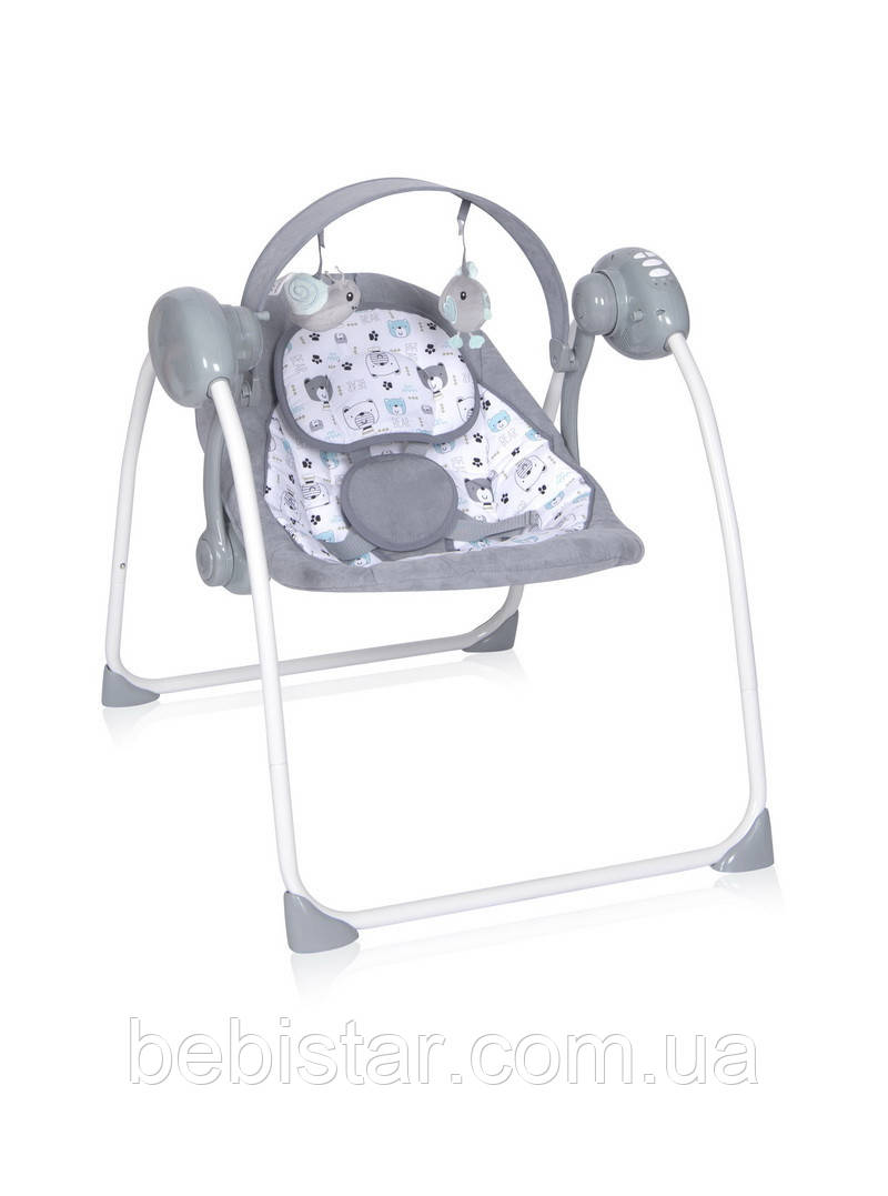 Електронна гойдалка шезлонг сіра Lorelli Portofino Grey для малюків від народження до 9 місяців
