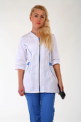 Жіночий медичний костюм білий з блакитним