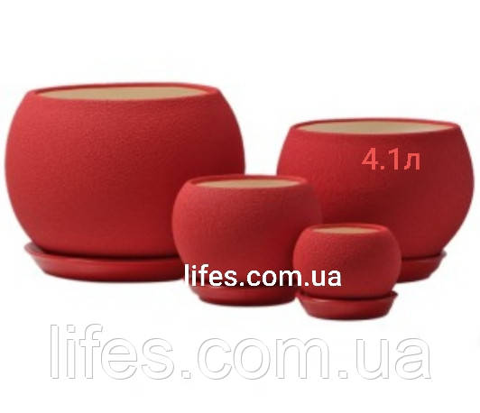 Вазон керамічна куля червоний шовк 4.1 л