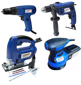 Комплект інструментів (Дриль, Електролобзик, Мережевий шуруповерт, Орбітальна шліфмашина), фото 1