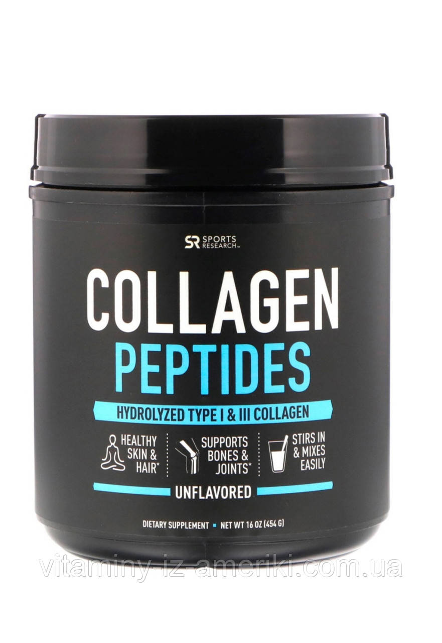 Коллаген Sports Research, Collagen Peptides Без Вкусовых Добавок, 454 Г ...