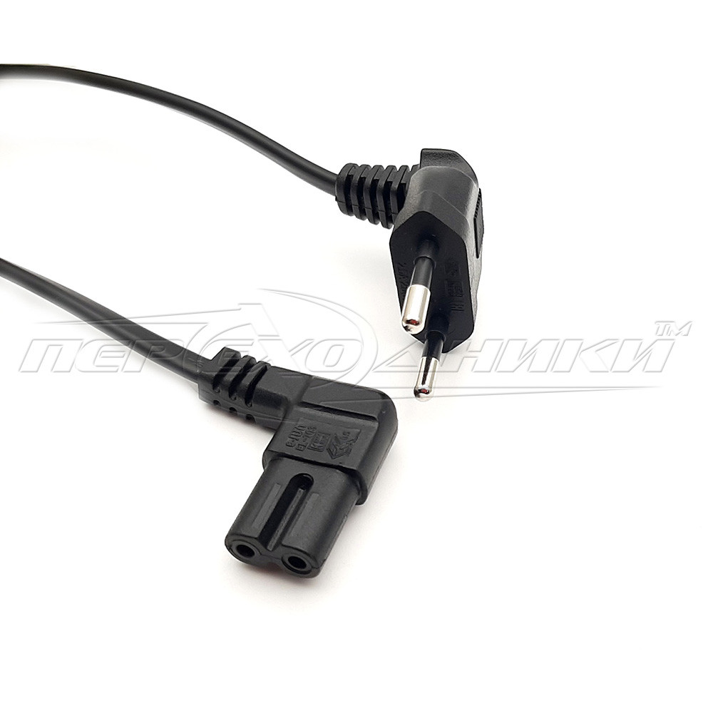 Кабель живлення 220V, 1.2 m, 0.5 mm, 2 pin (для побутової техніки), Black, 90° OEM Q50/500 (мідь)