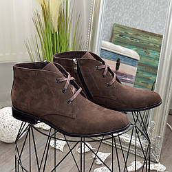 Черевики чоловічі на шнурках, натуральна шкіра нубук коричневого кольору
