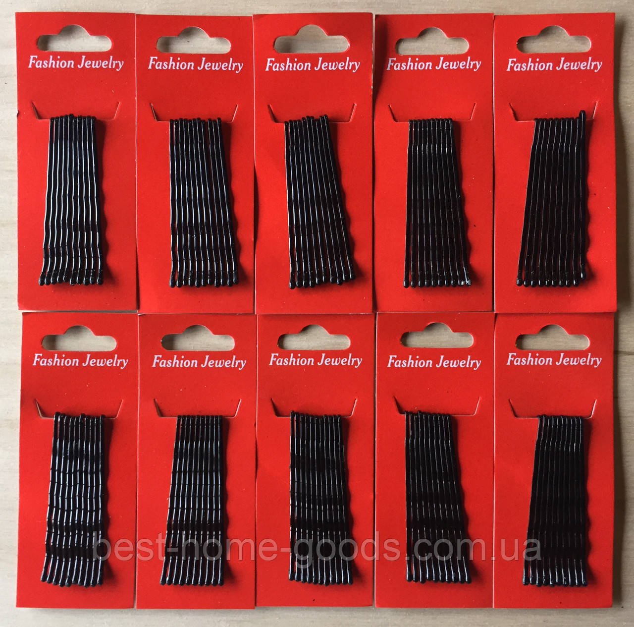 Fashion Jewerly – металеві шпильки-невидимки для волосся 5.5 см, чорні, хвилясті з кульками, 10 шт у блістері, надійна фіксація, фото 1