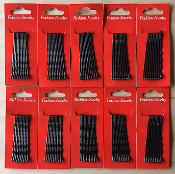 Fashion Jewerly – металеві шпильки-невидимки для волосся 5.5 см, чорні, хвилясті з кульками, 10 шт у блістері, надійна фіксація