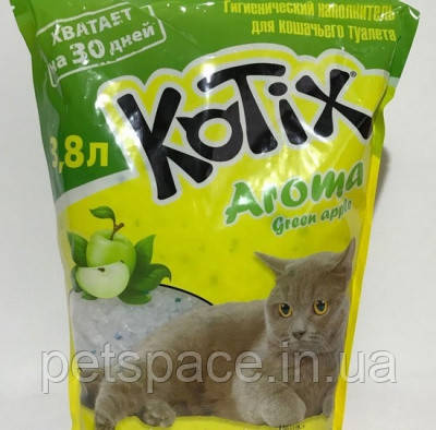 Силікагелевий наповнювач Kotix Green Apple (Котікс Зелене яблоко), 3,8л., фото 1