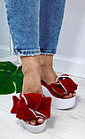 Сабо Star Банти! Босоніжки жіночі червоні замшеві шльопанці на платформі, фото 3