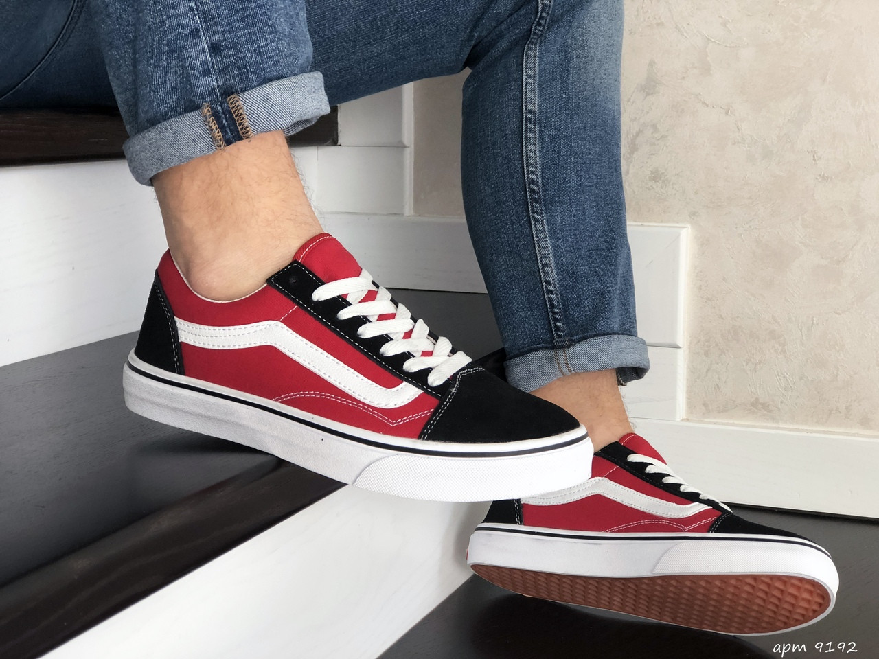Чоловічі кеди Vans Old Skool, замшові, червоні з чорним у стилі Ванс Розміри > (43,44,45)