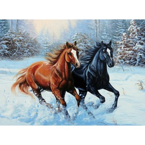 Алмазна техніка Коні на снігу My-Art TN441 (40 x 50 см) на підрамнику, фото 1