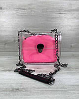 Качественная сумка силиконовая с розовой неоновой косметичкой с ремешком-цепочкой