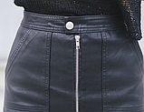 Юбка женская из искусственной кожи с высокой талией и карманами, фото 3