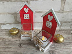 Підсвічник у вигляді будинка, дерево, скло, h-16.5 см