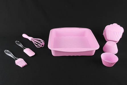 Набір силіконових приладів А-Плюс 1951 (лопатка, віночок, кисть,формочки 6шт, форма, прихватка), фото 2