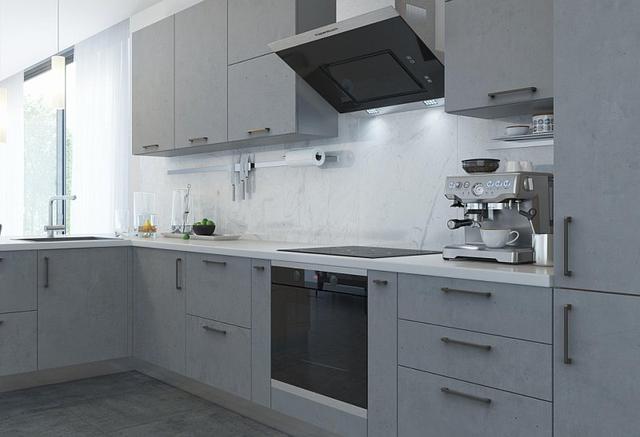 Кухня бетон со стильными ручками лофт