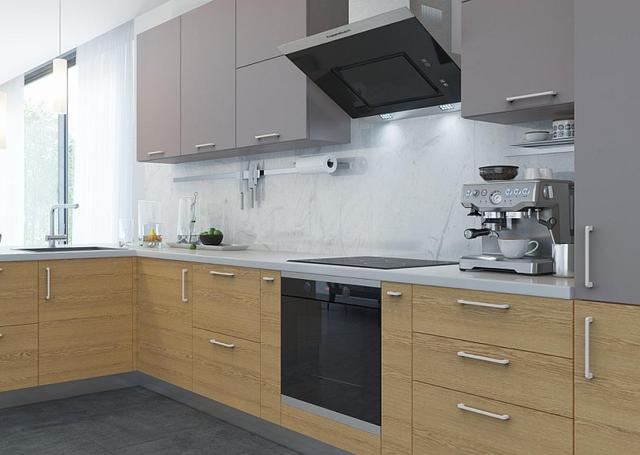 Стильная кухня в стиле лофт с белыми ручками