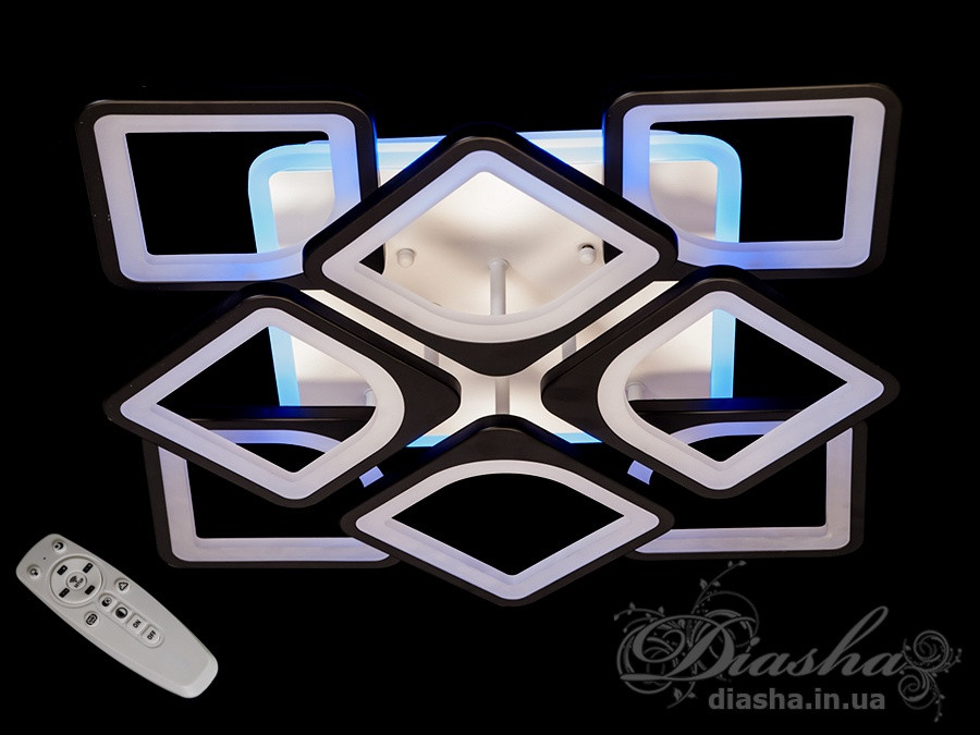 Світлодіодна люстра з квадратними плафонами Diasha S8060/4+4BK LED 3color dimmer, фото 1