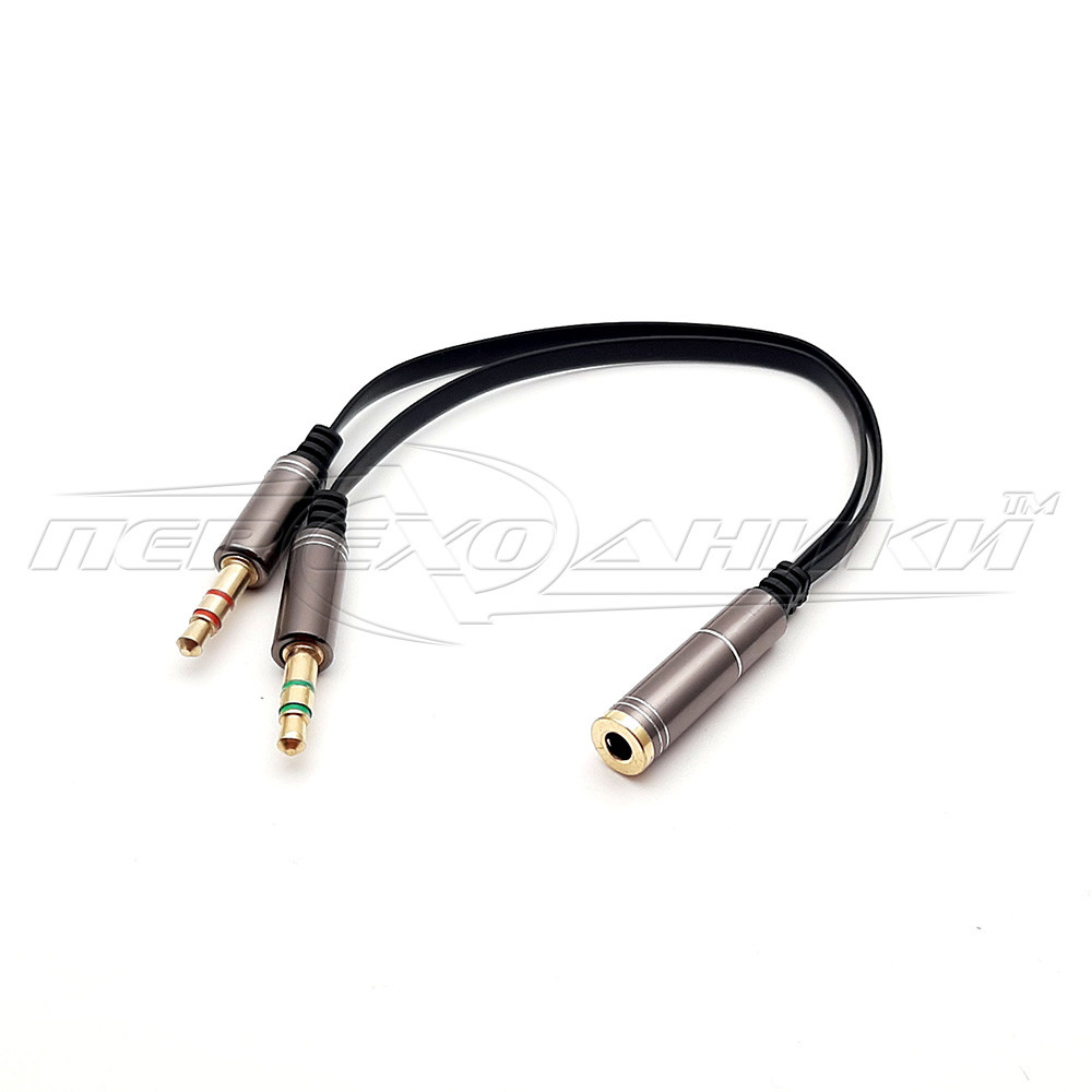 Переходник 3.5 мм гнездо 4 pin на 2 штекера 3.5 мм (микрофон + наушники ...