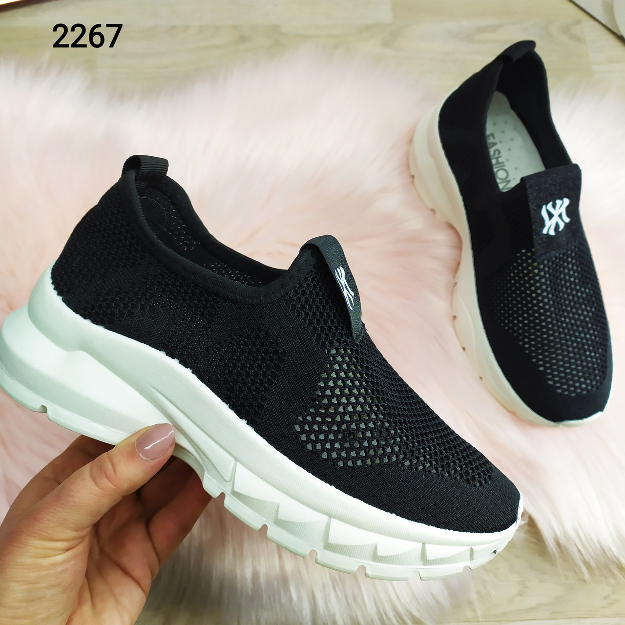 Жіночі чорні текстильні кросівки сіточка на високій підошві, фото 1