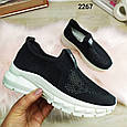 Жіночі чорні текстильні кросівки сіточка на високій підошві, фото 6