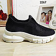Жіночі чорні текстильні кросівки сіточка на високій підошві, фото 7