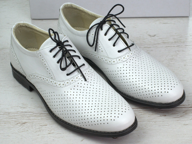 Белые летние туфли кожаные в сеточку мужская обувь больших размеров Rosso Avangard BS Romano White Perf