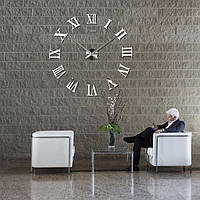 3D часы 100 см Timelike настенные большие Римские-B серебристые