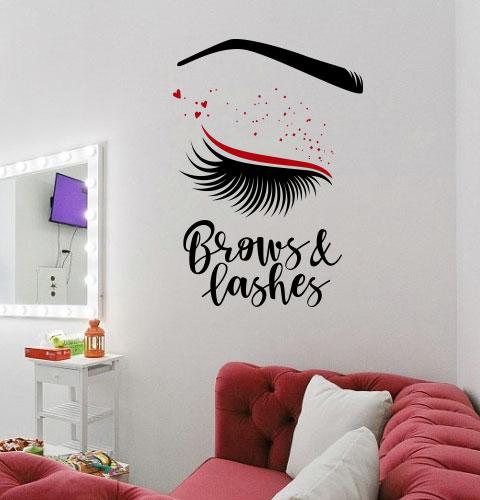 Наклейка на стіну Brows and Lashes (очей, стрілки, назва, наклейка в кабінет краси)