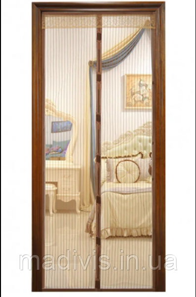 Дверна антимоскітна сітка-штора Magic Mesh на магнітах 120 х 210 КОРІЧНЕВА, фото 1