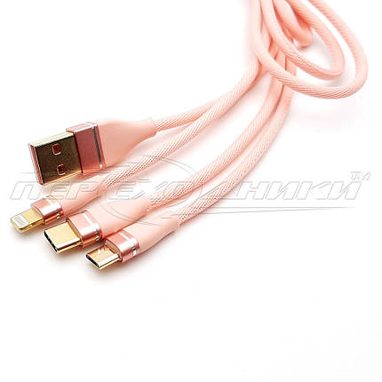 Кабель 3в1 USB to Type-C, micro USB, Lightning, ганчіркова оплетка, 1 м, фото 2