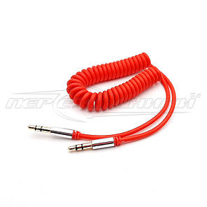 Аудіо кабель AUX 3.5 mm jack 2 м, спіральний червоний, фото 2