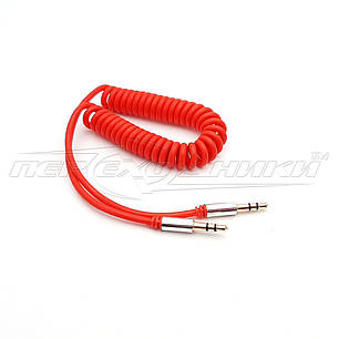 Аудіо кабель AUX 3.5 mm jack 2 м, спіральний червоний, фото 2