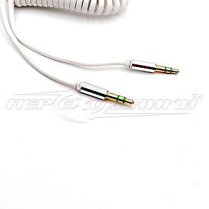 Аудіо кабель AUX 3.5 mm jack 2 м, спіральний білий, фото 2