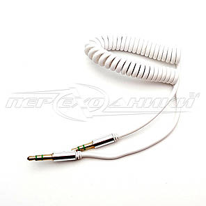 Аудіо кабель AUX 3.5 mm jack 2 м, спіральний білий, фото 2
