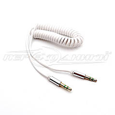Аудіо кабель AUX 3.5 mm jack 1.2 м, спіральний білий