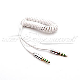 Аудіо кабель AUX 3.5 mm jack 2 м, спіральний білий, фото 2