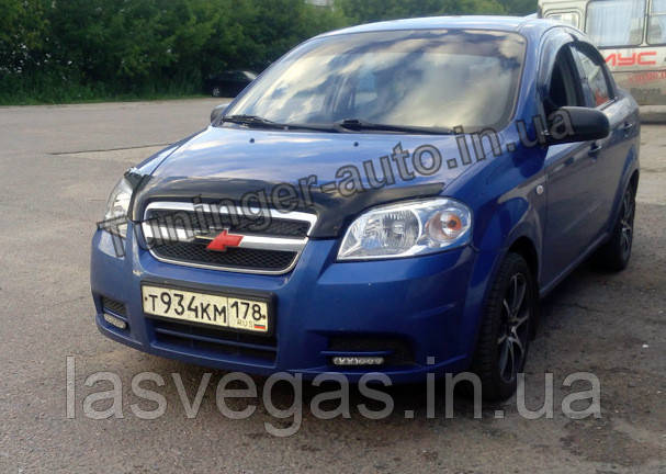 Дефлектор капоту (Мухобійка) Chevrolet Aveo 2005-2012 (Sim)