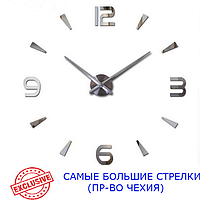 Часы настенные 3D 130 см NC (Чехия) Арабские2-B большие оригинальные серебристые