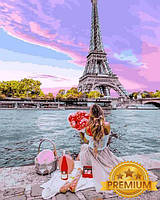 Картины по номерам 40х50 см. Babylon Premium (цветной холст + лак) Свидание в Париже