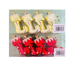 Іграшка №154-054 (7E504V-28) Новорічна Чобіток 4 кол. в пласт. уп. 4шт (3*6,5)см