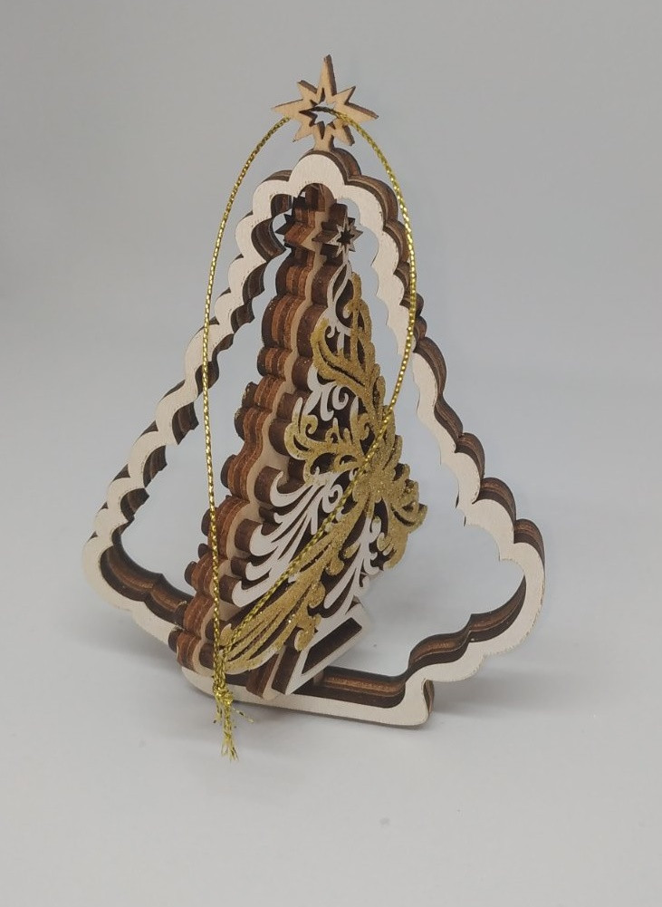 Прикраса новорічна дерев'яна ПОТРІЙНА, фото 1