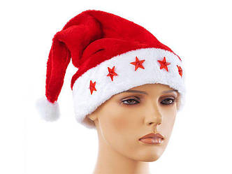 Шапка новорічна Діда Мороза з зірками які світяться